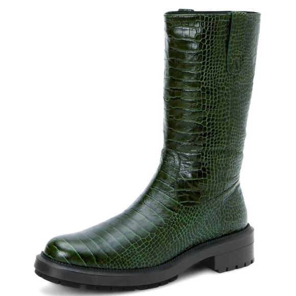 AQUATALIA Green Lilah Soft Croc Embossed Leather Pull-On Lug Sole Boot Size 5.5 - Picture 12 of 12